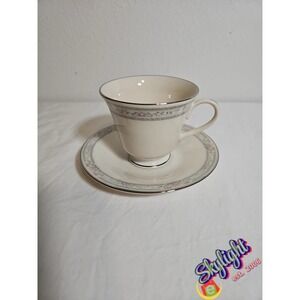 Lenox Charleston Tea Cup & Saucer Set Silver Trim Fine Porcelain China